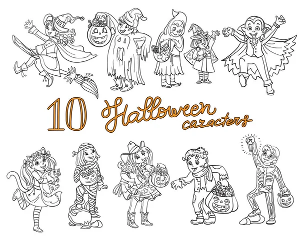 Ilustración Halloween Dibujos Animados Vector Para Colorear Conjunto Páginas Niños — Vector de stock