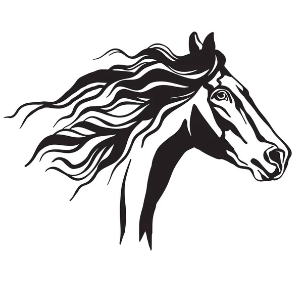 Imagem Simbólica Cavalo Retrato Decorativo Ilustração Vetorial Cor Preta Isolado — Vetor de Stock