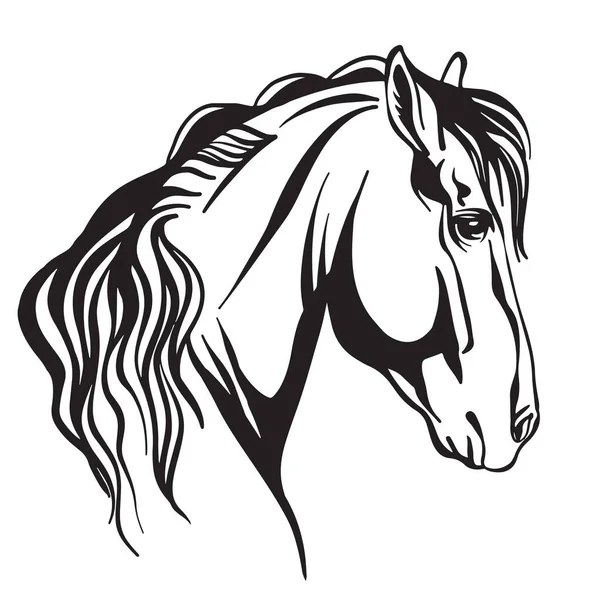 Dekoracyjny Portret Konia Profilu Wektor Ilustracji Kolorze Czarnym Izolowane Białym — Wektor stockowy