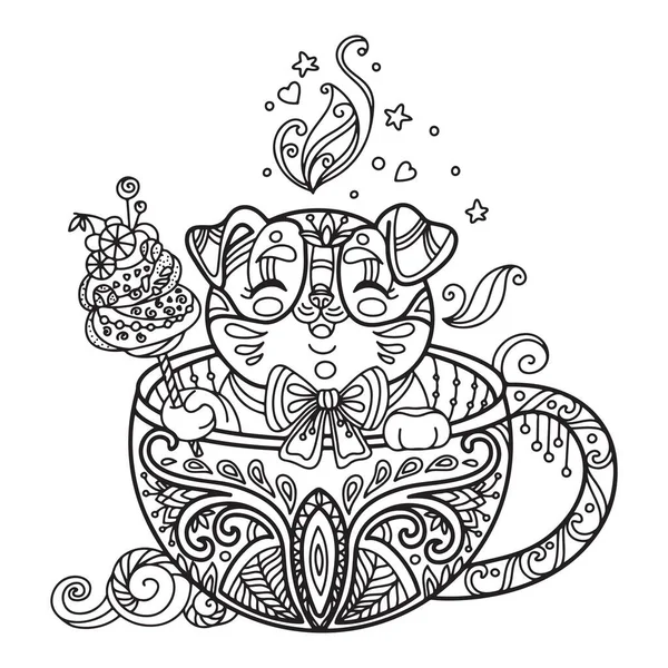 그림귀엽게 원숭이 스트레스 페이지를 동물과 Tangle 스타일로 만들었다 페이지 디자인 — 스톡 벡터