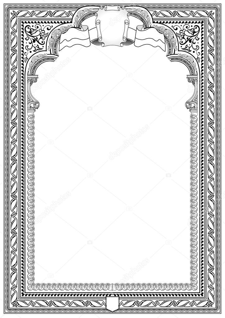 Simple black and white certificate frame border. Tangier design.