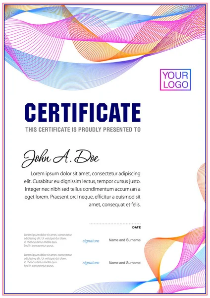 Sertifika boş şablon. Basit tasarım çizgi dalgaların. Baskı tasarımı ödülü oficial belge olarak kullanmak olabilir.
