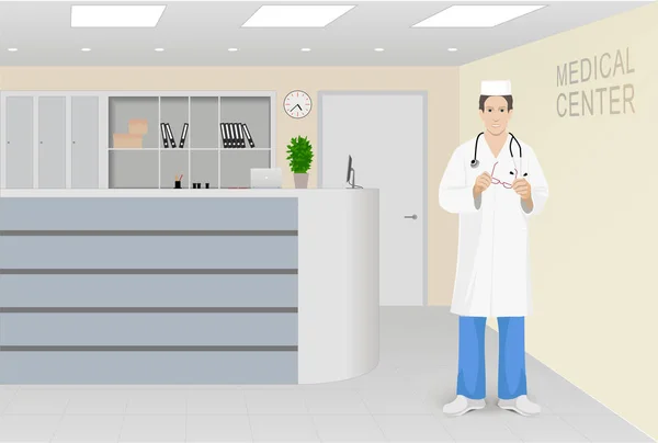 Interior Recepção Hospital Figura Médica Centro Composição Modelo Para Apresentações — Vetor de Stock