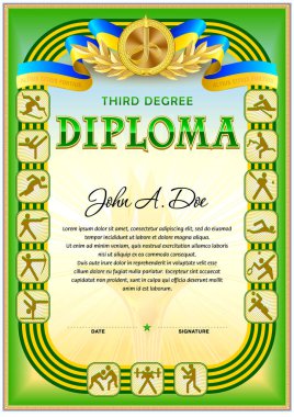 Spor diploma boş şablon. Yeşil renk gamma, ikinci derece. Zor vintage dekorasyon.