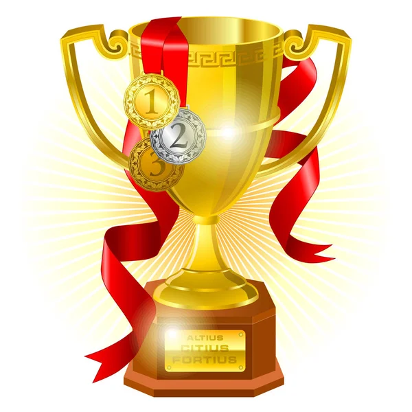 Kırmızı kurdele ve üzerinde madalya ile rekabet gold Kupası