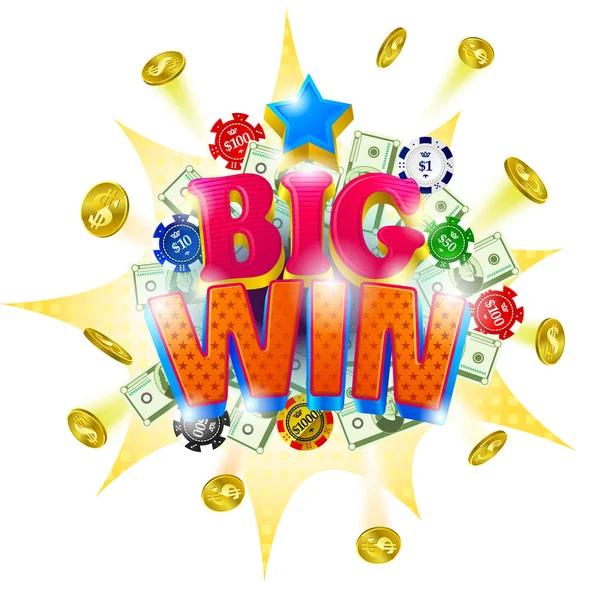 Büyük kazanmak casino banner. Renkli nesneleri bir sikke, cips ve büyük harf işaretleri olarak. Bir duyuru oyunu banner kullanılabilir