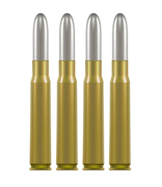 Ammo Cartridges Brass Cases Silver Rounded Bullet Isolated White — Stock Vector