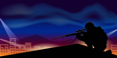 Askeri illüstrasyon. Tatget için keskin nişancı siluet izler.