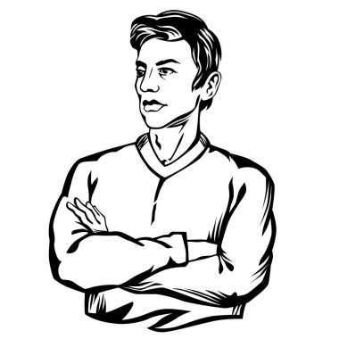 Siyah ve beyaz adam çizim. Tasarım kroki düzeni için basit resimler.