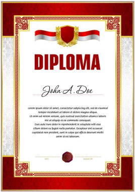 Vintage diploma boş şablon. Victoria tarzı doku merkezi metin alanı altında kırmızı ve gri renk.