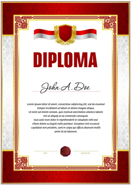 Vintage diploma boş şablon. Victoria tarzı doku merkezi metin alanı altında kırmızı ve gri renk.