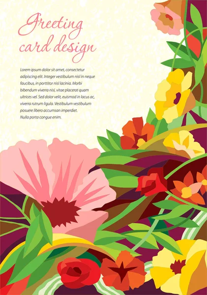 Grußkarten Vorlage Realistische Florale Illustration Mit Hellen Farben Textbereich Und — Stockvektor