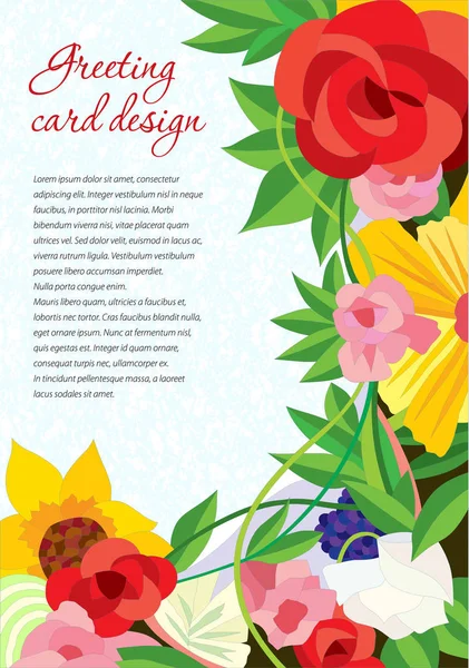 Tarjeta Felicitación Plantilla Ilustración Floral Realista Con Colores Brillantes Área — Vector de stock