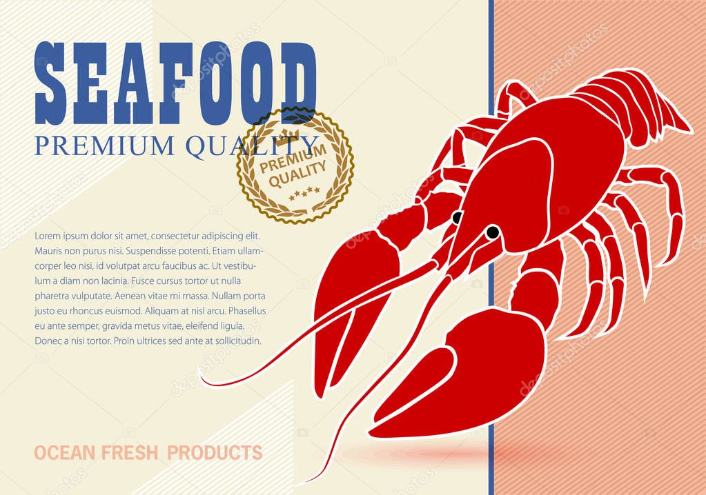 Seafood print advertising template. POS design for markets or restaurants.