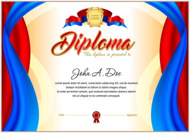 Diploma boş şablonu. Her iki tarafta renkli çırpınan perdeler.