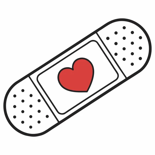 Minimalist medikal temalı illüstrasyonda, merkezinde kırmızı bir kalple X şeklinde kesişen iki yapıştırıcı sargı bulunuyor. Parıltılar ve dekoratif X simgeleriyle çevrelenmiş bu tasarım iyileşme, bakım ve duygusal desteği sembolize ediyor.