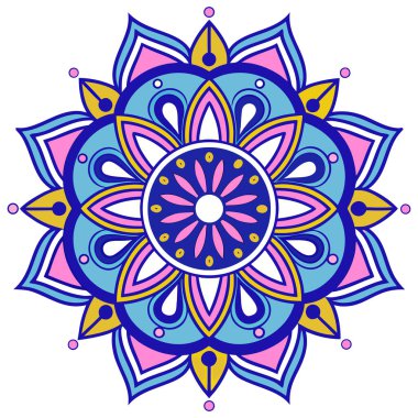 Stilize nilüfer yaprakları ve gözyaşı damlası şekilleriyle kompleks, dairesel bir desen içerir. Renk paleti parlak ve neşelidir, pembe, mavinin çeşitli tonlarında (turkuaz dahil), beyaz ve sarı / altın aksanları vardır.. 