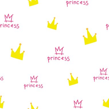 Taç ile sorunsuz bebek modeli. Küçük prenses. Kumaş, tekstil, duvar kağıdı, giyim için yaratıcı arka plan. Vektör çizim tasarım için.