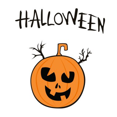 Cadılar Bayramı Balkabağı ile arka plan. El ilanı, düzen, tasarım için şablon. Vektör çizim tatiliniz için.