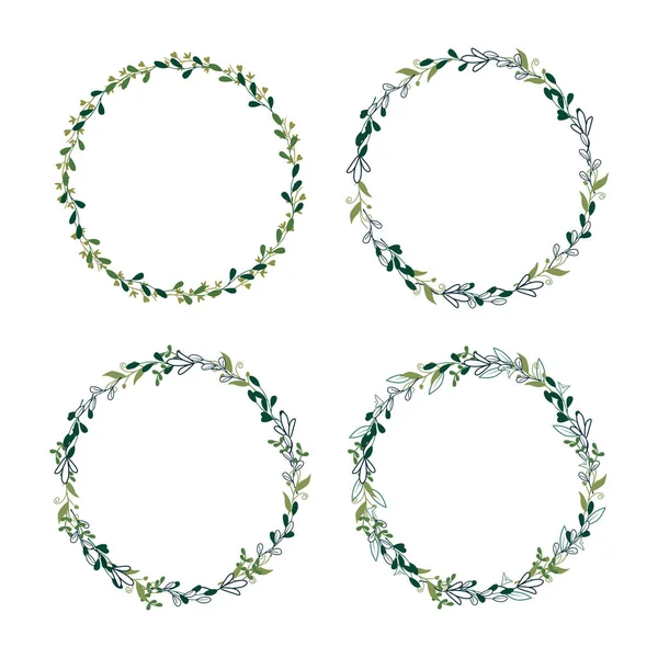 Set Eco Frame Wreath Greeting Card Design Wedding Invitations Logos — Stock Vector