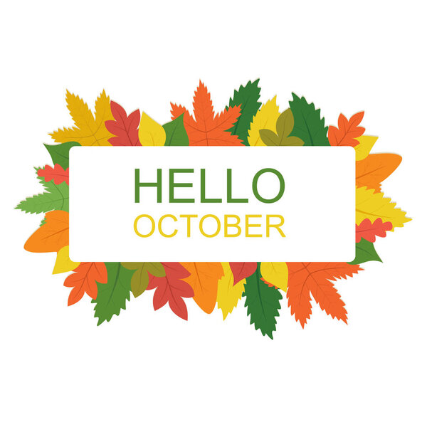 Привет, Отом. Красочный фон для дизайна в плоском стиле для печати. Веб-баннер с рисунком векторных листьев оранжевым, желтым, зеленым, красным. Сентябрь Октябрь Ноябрь
.