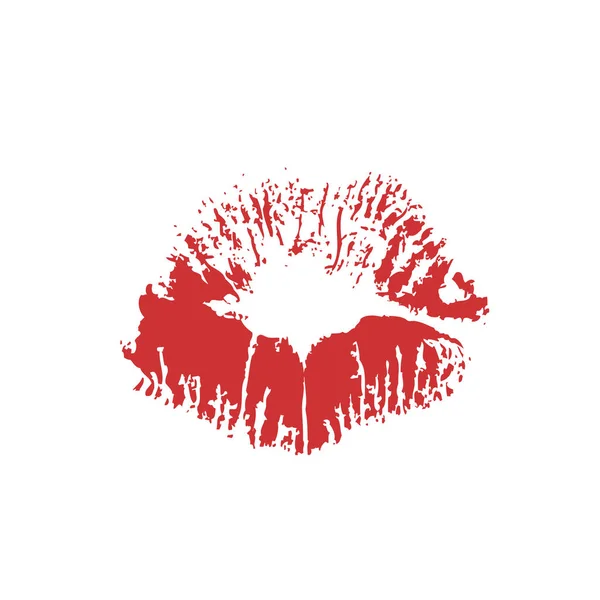 白い背景に赤い口紅の接吻 ベクター デザインのフラットの例 唇の印刷 — ストックベクタ