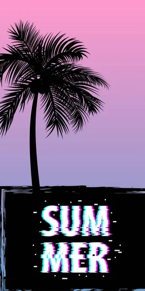 Sommerzeit Palme Banner Poster Glitch Effekt — Stockvektor