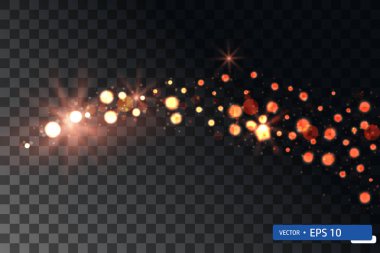 Noel altın yıldız ışıkları şeffaf arka planda düşen rasgele. Xmas tatil parlak girdap bokeh vektör çizim. Festival büyülü hareket kuyruklu yıldız konfeti.