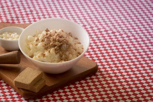 Dessert Brésilien Doux Canjica Maïs Blanc Avec Pacoca Doux — Photo