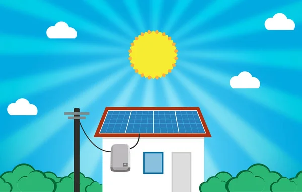 Solenergi Hus Med Panel Och Inverter Solar Energy Utrustning Konceptet — Stockfoto