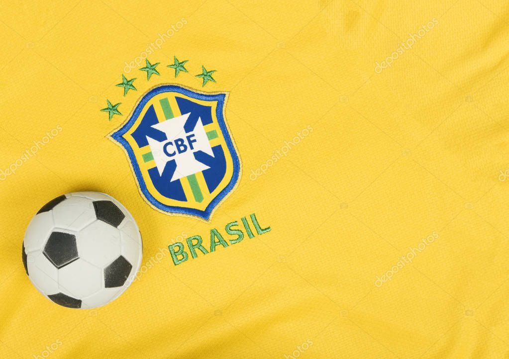 SAO PAULO, BRAZIL - JUNE 23, 2018: The national symbol or logo of the Brazilian soccer team called 