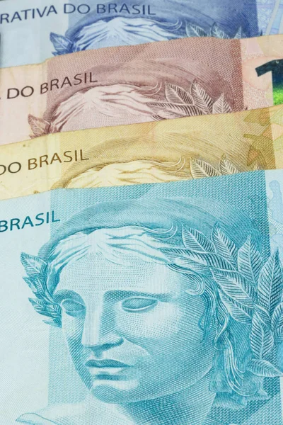 Közelkép Brazil Pénz Változatos Értékeit Brazília Gazdasága — Stock Fotó