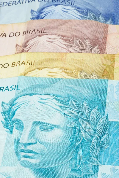 Közelkép Brazil Pénz Változatos Értékeit Brazília Gazdasága — Stock Fotó