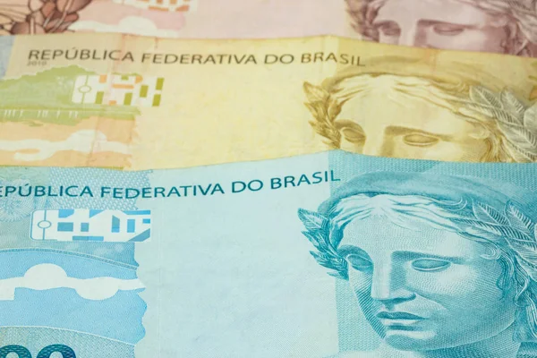 Primer Plano Los Variados Valores Del Dinero Brasileño Economía Brasil — Foto de Stock