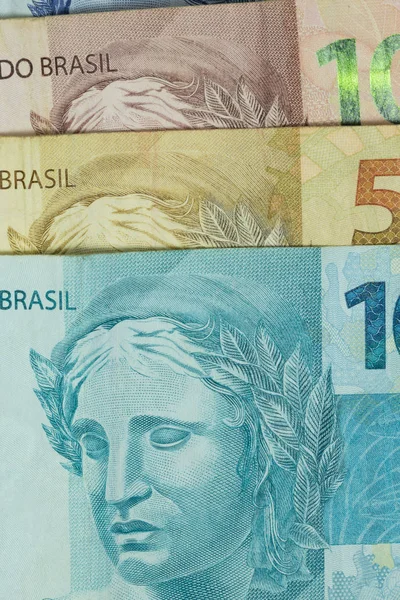 Primer Plano Los Variados Valores Del Dinero Brasileño Economía Brasil — Foto de Stock