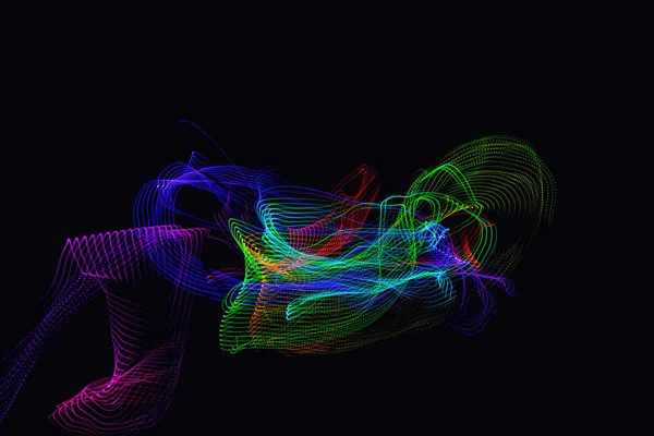 Abstrato luzes de néon trilhas no fundo preto. Futurista — Fotografia de Stock