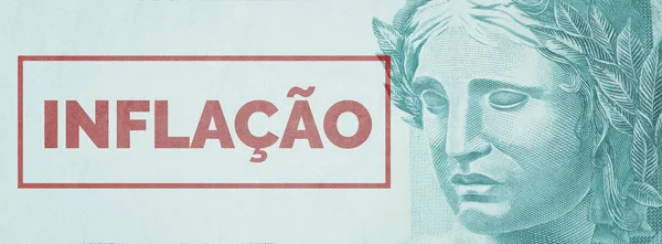 Tekst napisany: inflacja (w języku portugalskim) i Republiki effigy bu — Zdjęcie stockowe