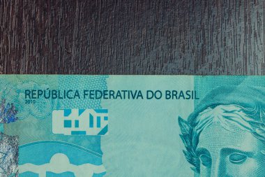 Closeup at 100 bill Brazilian money. Economy of Brazil concept i