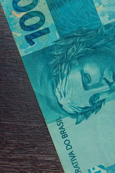 Closeup at 100 bill Brazilian money. Economy of Brazil concept i — Stock fotografie