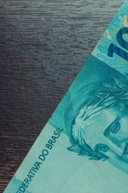 Closeup at 100 bill Brazilian money. Economy of Brazil concept i