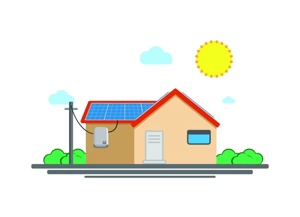 Green energy house with solar panel in flat design - Solar Energy Concept Image