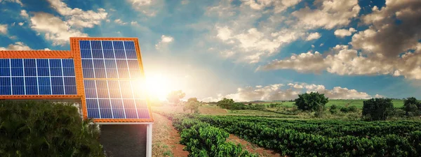 Photovoltaische Sonnenkollektoren Auf Einem Hausdach — Stockfoto