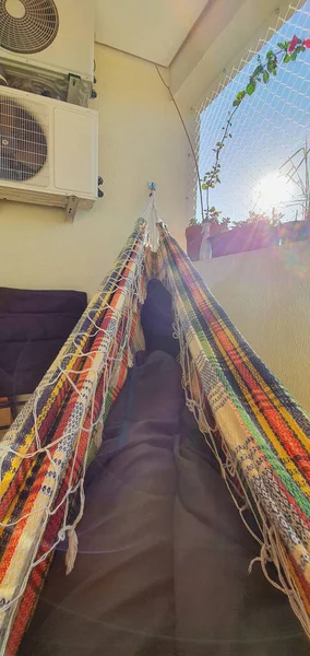 Legs Resting Hammock Morning Sunrise — Stock Photo, Image