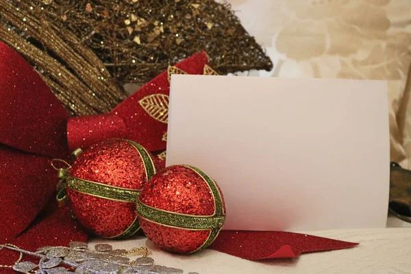 Blank Christmas Card Branch Tree Ball Christmas Ornament Beautiful Merry — Stock Photo, Image