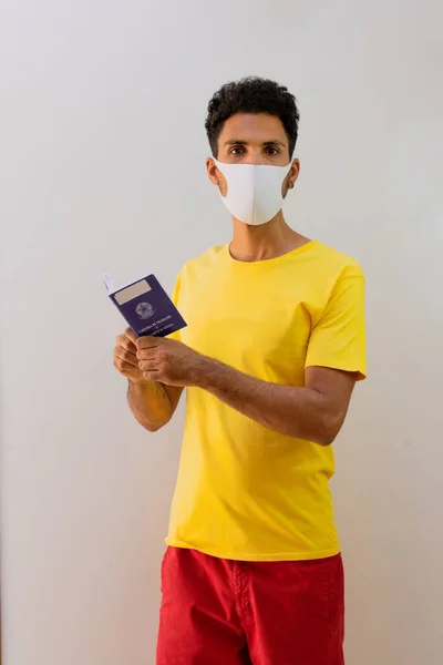 Man Black Pandemic Mask Holding Brazilian Work Card Isolated White — Stock Photo, Image