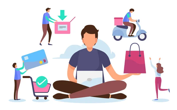Online Διαδικασία Ψώνια Λύση Μάρκετινγκ Έννοια Ψηφιακή Πληρωμής Επίπεδη Κινούμενα — Διανυσματικό Αρχείο