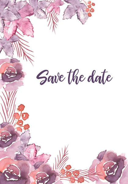 Vertical Invitation Template Design Decorated Trending Violet Floral Elements Roses — Stock Photo, Image