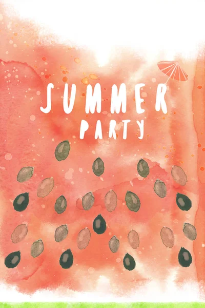 Concept People Gathering Summer Party Using Watermelon Flesh Abstract Beach — Stock Photo, Image