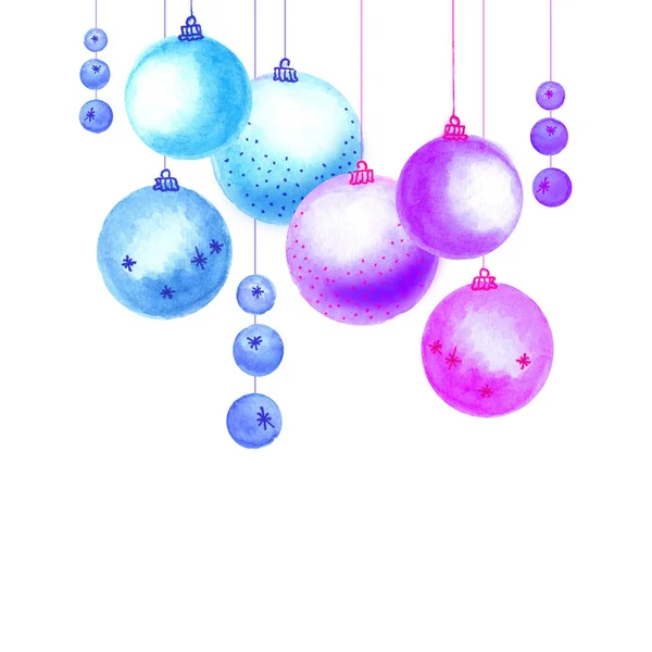 Aquarela Bolas Natal Azul Roxo — Fotografia de Stock