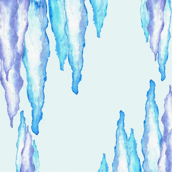 watercolor blue and purple icicles on light background with space text